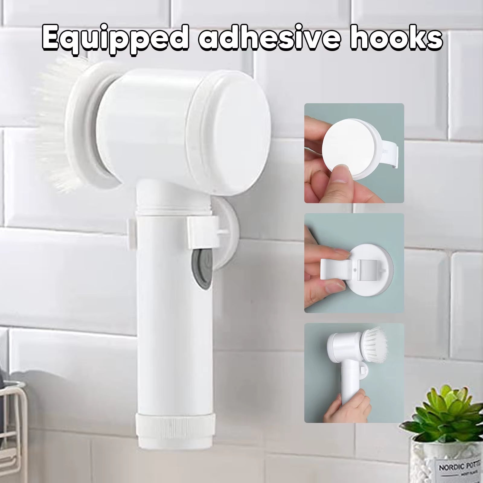 Electric Spin Scrubber Cleaning Brush Rotating Scrubber Wireless USB 3 Heads Multi-Purpose Scrubber for Kitchen Stove Dishes,