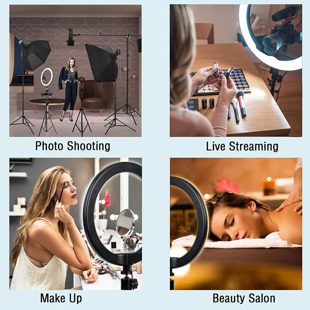 33cm LED Selfie Ring Light Photography Lights Warm Cold Lamp With Tripod Dimmable USB Ringlight For Tiktok Video Live Fill Lamp