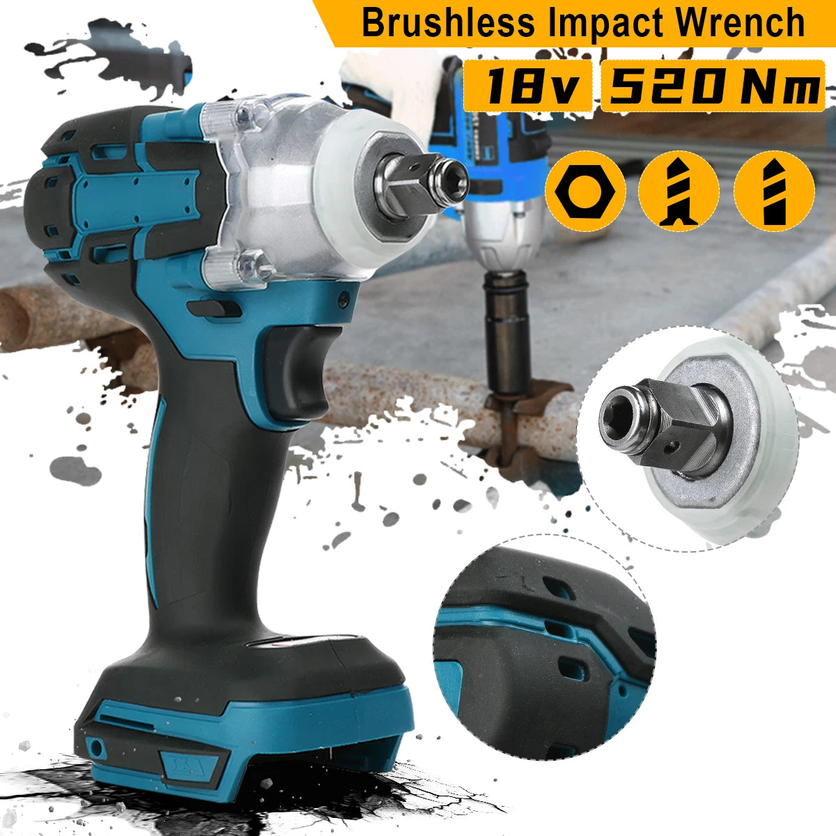 New 520N.M 18V Electric Impact Wrench Rechargeable 1/2 inch Wrench Cordless Without Battery High Power Impact in Car Repair Tool