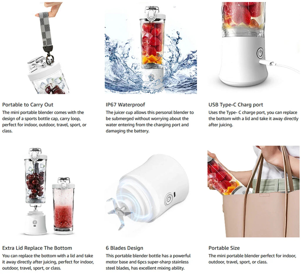 New Portable Blender 600ML Electric Juicer Fruit Mixer 4000mAh USB Rechargeable Smoothie Mini Blender Personal Juicer Colorful