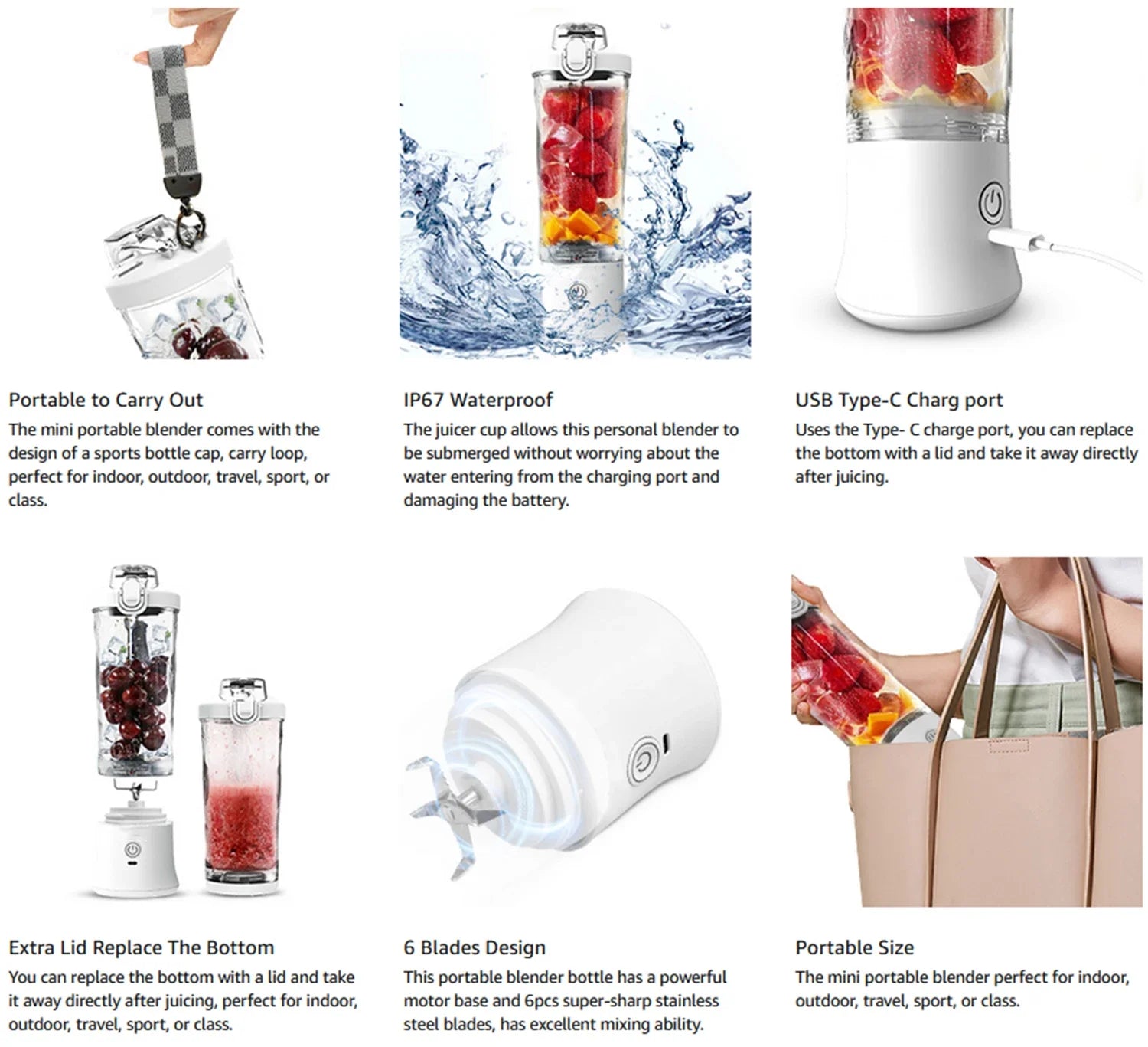 New Portable Blender 600ML Electric Juicer Fruit Mixer 4000mAh USB Rechargeable Smoothie Mini Blender Personal Juicer Colorful