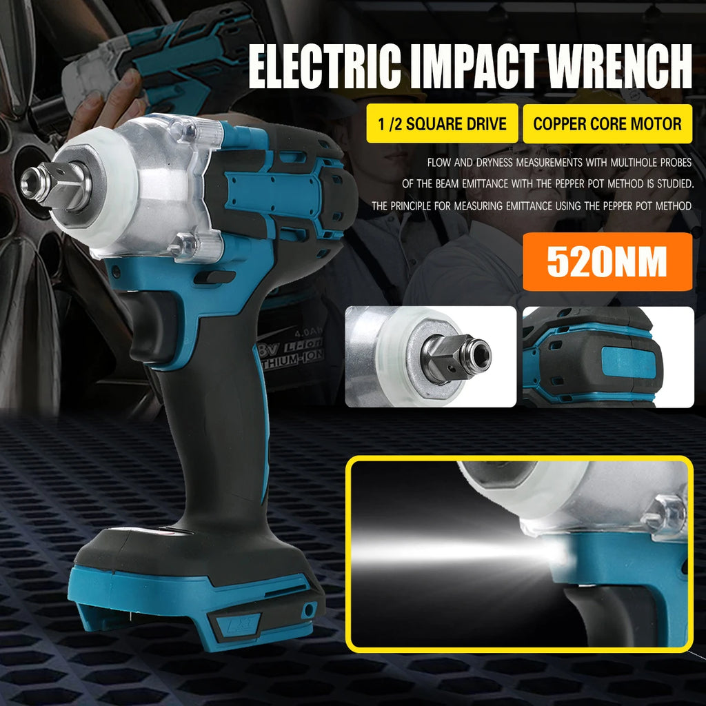 New 520N.M 18V Electric Impact Wrench Rechargeable 1/2 inch Wrench Cordless Without Battery High Power Impact in Car Repair Tool
