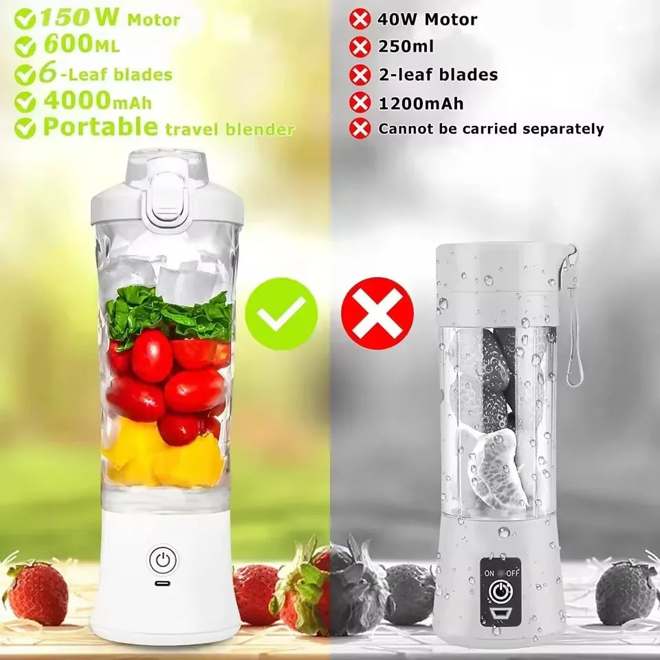 New Portable Blender 600ML Electric Juicer Fruit Mixer 4000mAh USB Rechargeable Smoothie Mini Blender Personal Juicer Colorful
