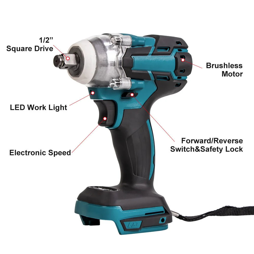 New 520N.M 18V Electric Impact Wrench Rechargeable 1/2 inch Wrench Cordless Without Battery High Power Impact in Car Repair Tool