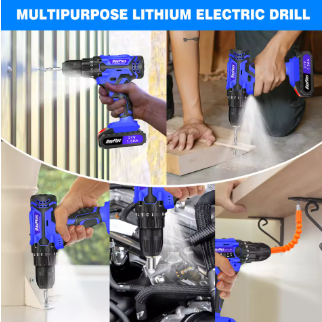 Cordless Drill Kit Electric Screwdriver Kit, 45Nm Cordless Combination Drill, LED Work Light, Home and Garden DIY Project Kit
