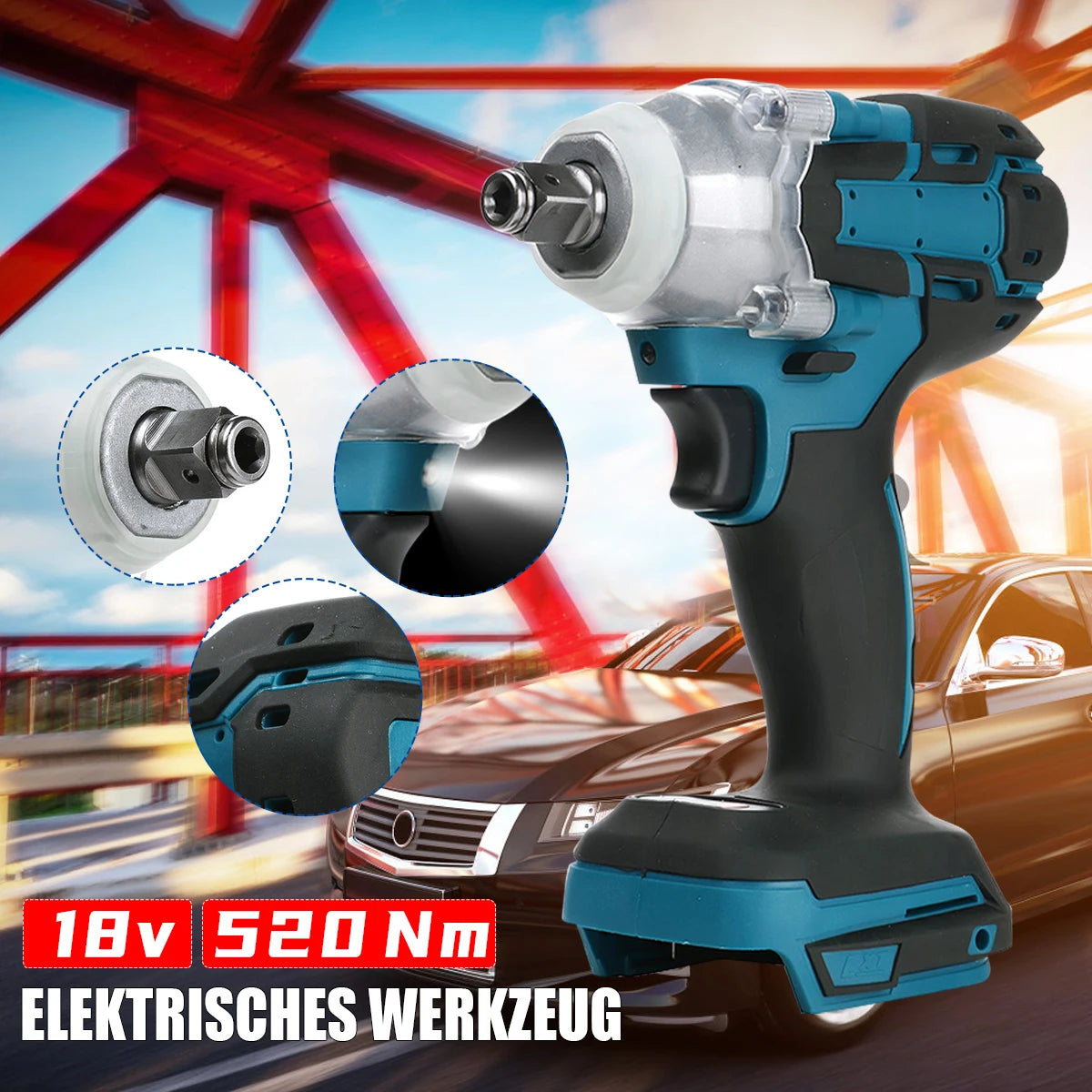New 520N.M 18V Electric Impact Wrench Rechargeable 1/2 inch Wrench Cordless Without Battery High Power Impact in Car Repair Tool