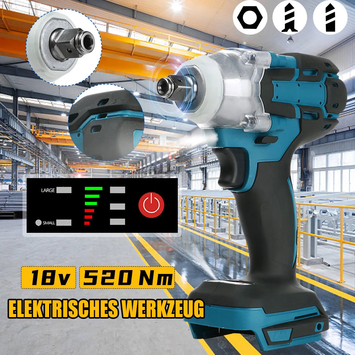 New 520N.M 18V Electric Impact Wrench Rechargeable 1/2 inch Wrench Cordless Without Battery High Power Impact in Car Repair Tool